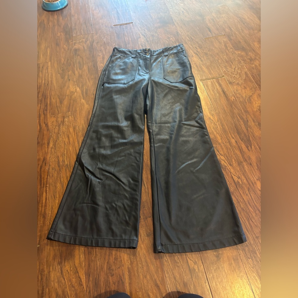 Anthropologie Black The Rylan Faux Leather Relaxed High-Rise Flare Pant Size 10 - Picture 3 of 7